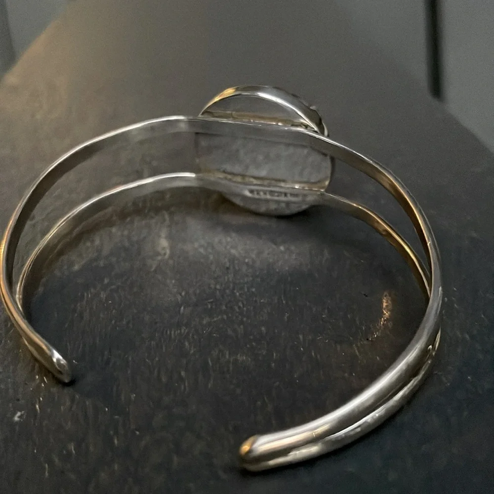 925 Sterling Silver & Pink Natural Jasper Stone Adjustable Bangle Boho Bracelet